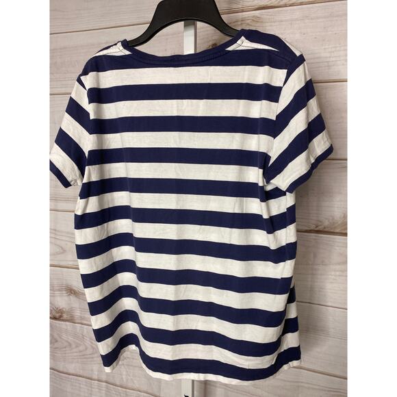 Polo Ralph Lauren V Neck Short Sleeve Blue White Striped T-Shirt Women's L - Picture 3 of 5